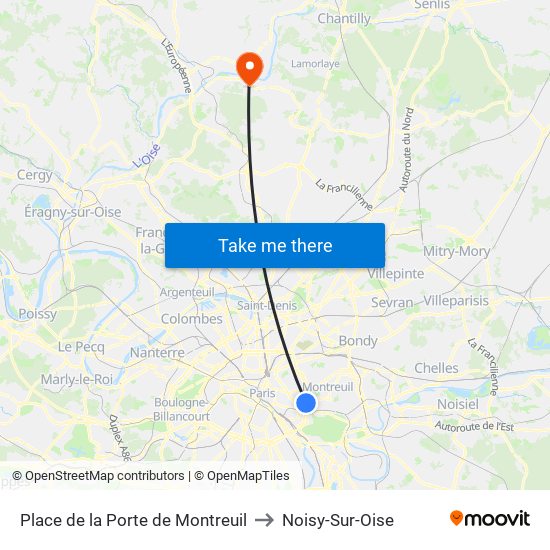 Place de la Porte de Montreuil to Noisy-Sur-Oise map