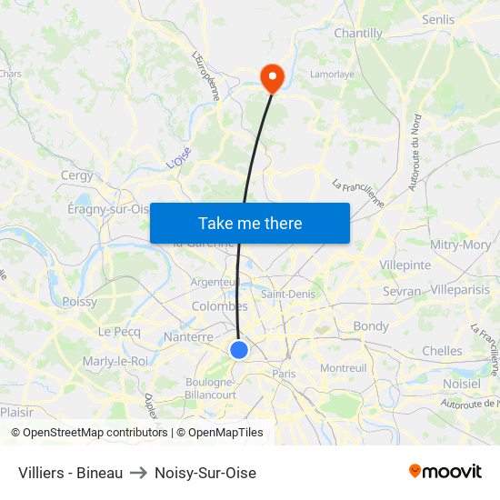 Villiers - Bineau to Noisy-Sur-Oise map