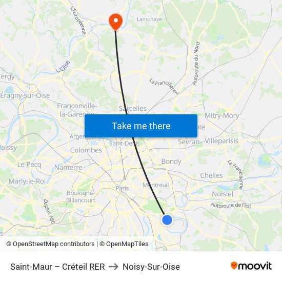 Saint-Maur – Créteil RER to Noisy-Sur-Oise map