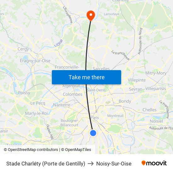 Stade Charléty (Porte de Gentilly) to Noisy-Sur-Oise map