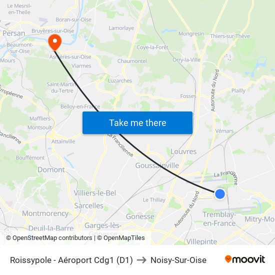 Roissypole - Aéroport Cdg1 (D1) to Noisy-Sur-Oise map