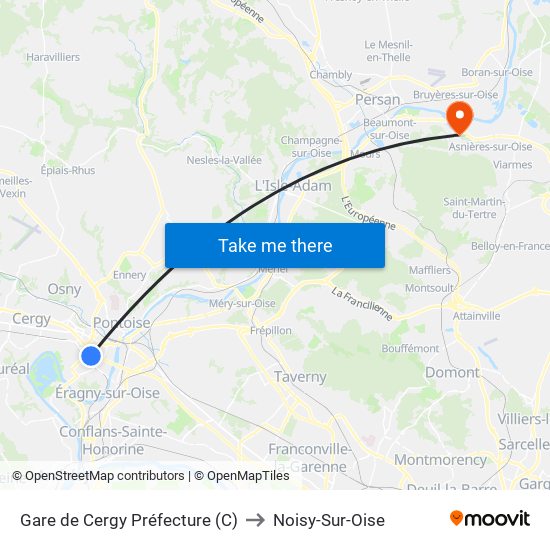 Gare de Cergy Préfecture (C) to Noisy-Sur-Oise map
