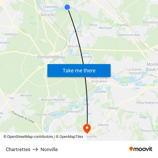 Chartrettes to Nonville map