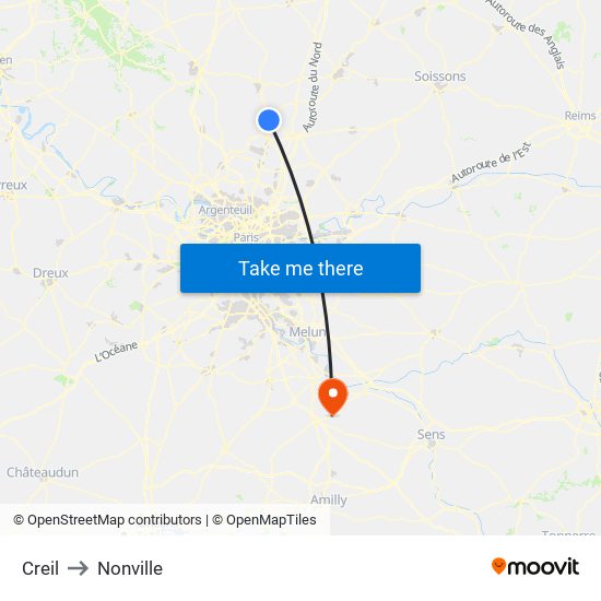 Creil to Nonville map