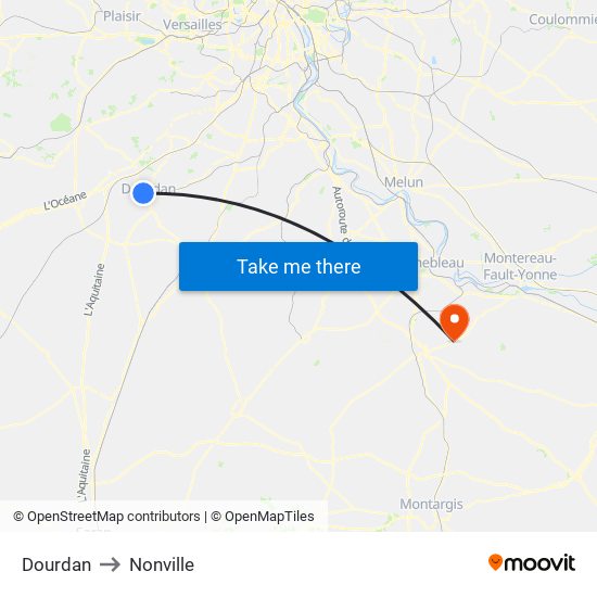 Dourdan to Nonville map