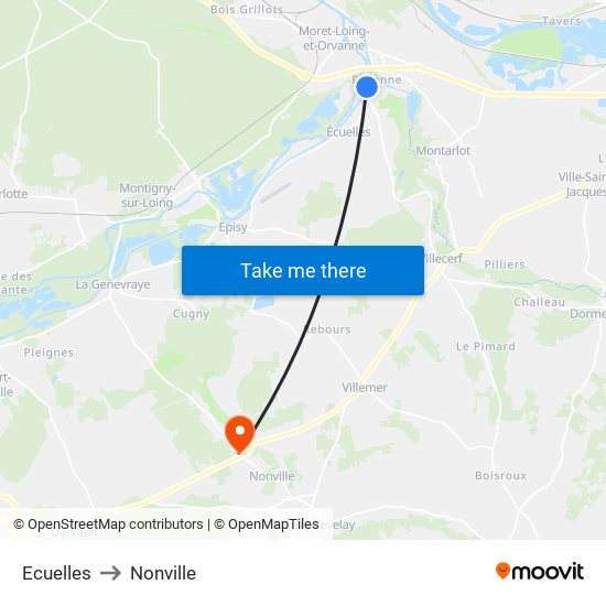 Ecuelles to Nonville map