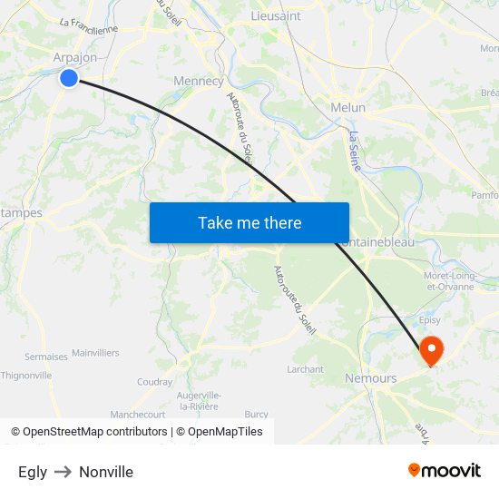 Egly to Nonville map