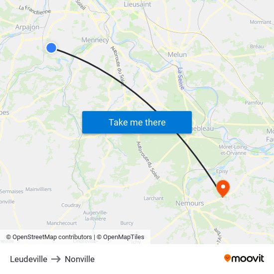 Leudeville to Nonville map