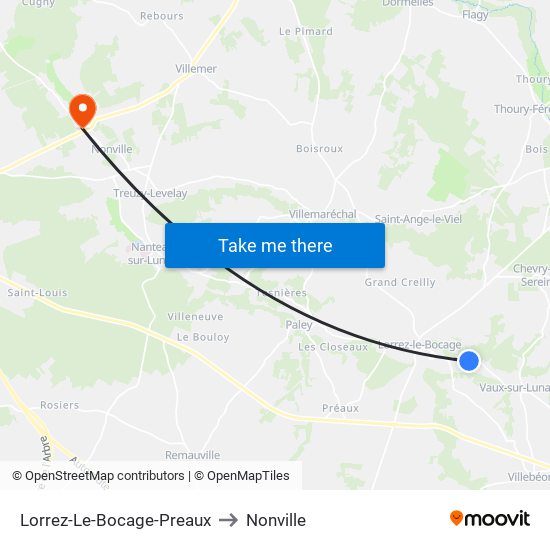 Lorrez-Le-Bocage-Preaux to Nonville map