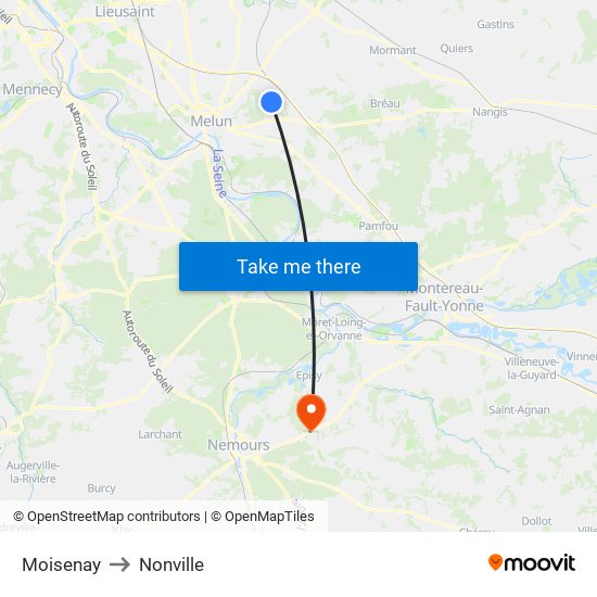 Moisenay to Nonville map