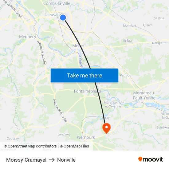 Moissy-Cramayel to Nonville map