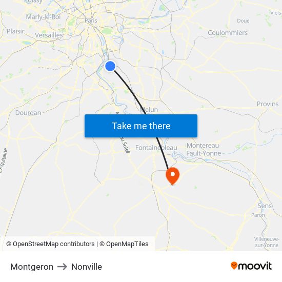 Montgeron to Nonville map