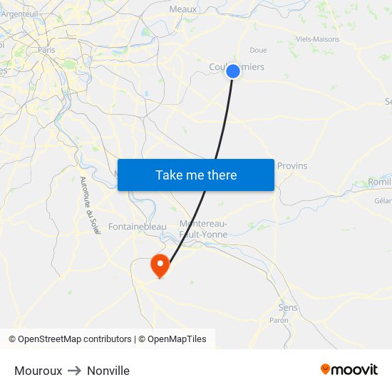 Mouroux to Nonville map