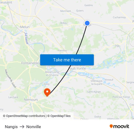 Nangis to Nonville map