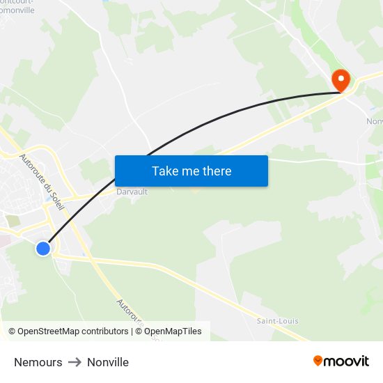 Nemours to Nonville map