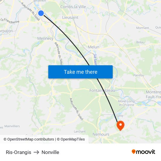 Ris-Orangis to Nonville map