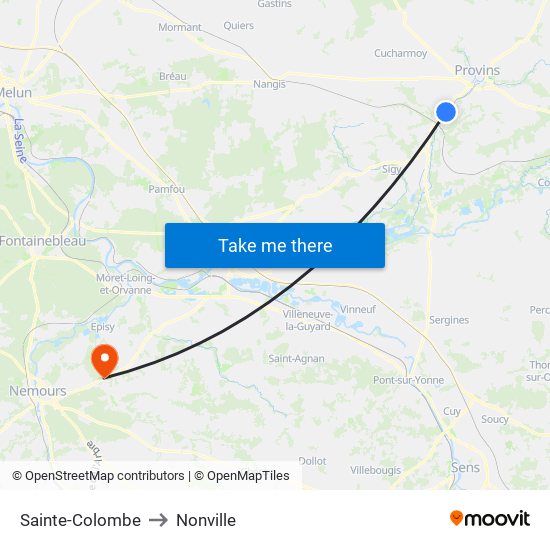 Sainte-Colombe to Nonville map
