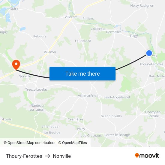 Thoury-Ferottes to Nonville map