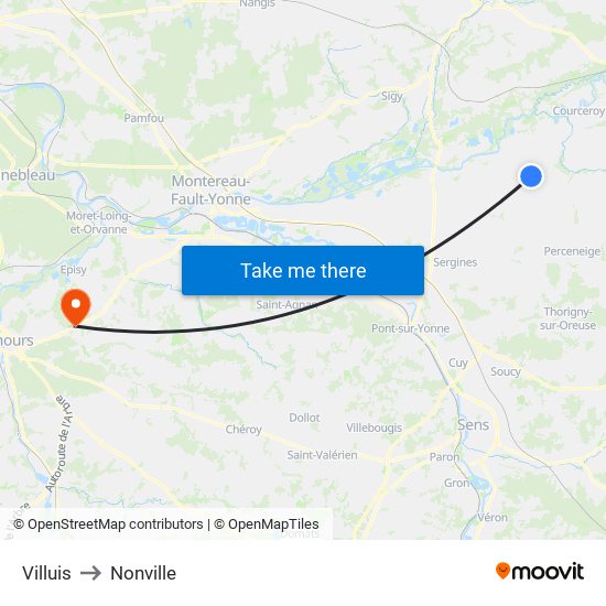 Villuis to Nonville map