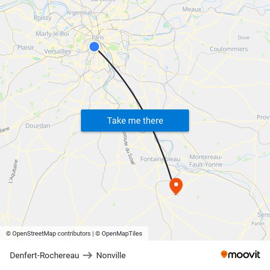 Denfert-Rochereau to Nonville map