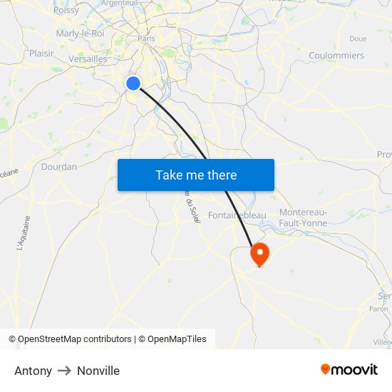 Antony to Nonville map