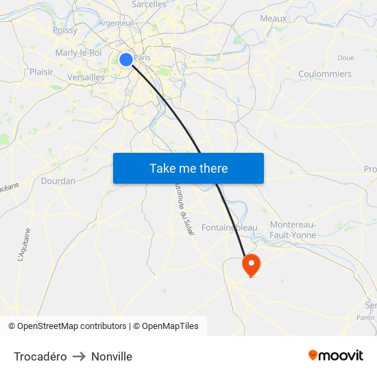 Trocadéro to Nonville map