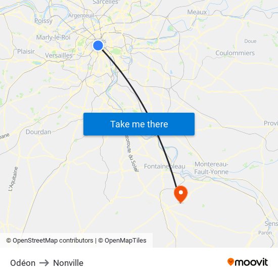 Odéon to Nonville map