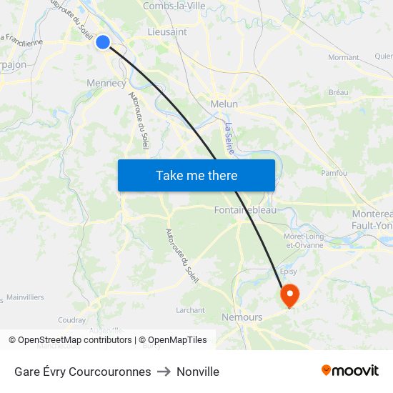 Gare Évry Courcouronnes to Nonville map