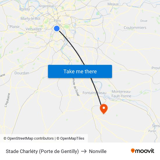 Stade Charléty (Porte de Gentilly) to Nonville map