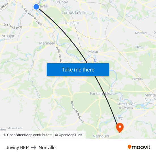 Juvisy RER to Nonville map