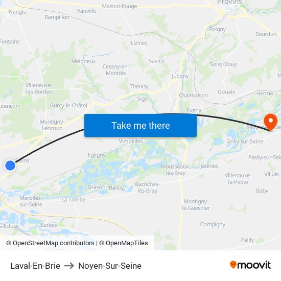 Laval-En-Brie to Noyen-Sur-Seine map