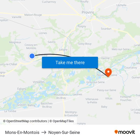 Mons-En-Montois to Noyen-Sur-Seine map