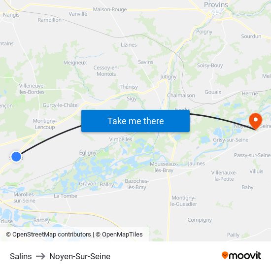 Salins to Noyen-Sur-Seine map