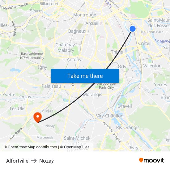 Alfortville to Nozay map