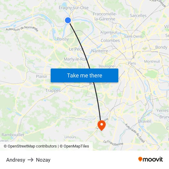 Andresy to Nozay map