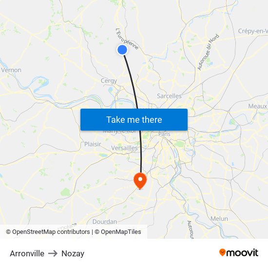 Arronville to Nozay map