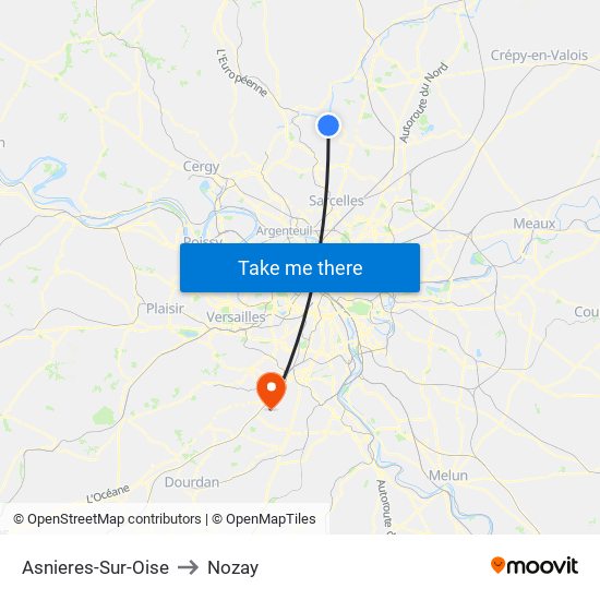 Asnieres-Sur-Oise to Nozay map