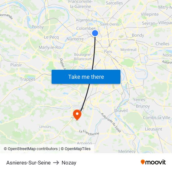 Asnieres-Sur-Seine to Nozay map
