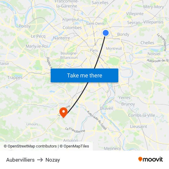 Aubervilliers to Nozay map