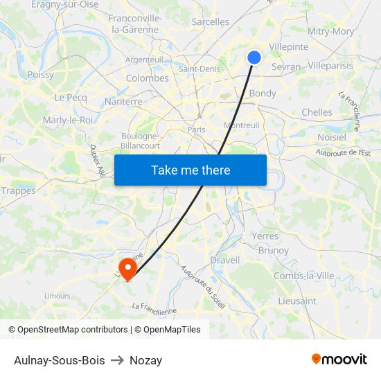 Aulnay-Sous-Bois to Nozay map