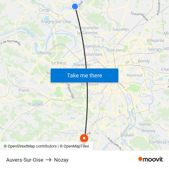 Auvers-Sur-Oise to Nozay map
