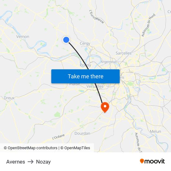 Avernes to Nozay map