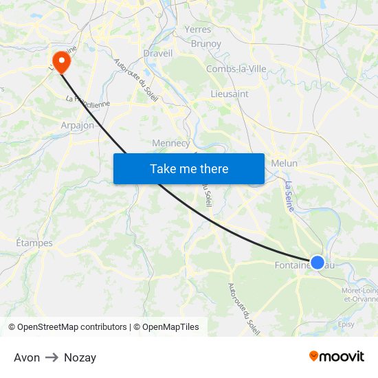 Avon to Nozay map