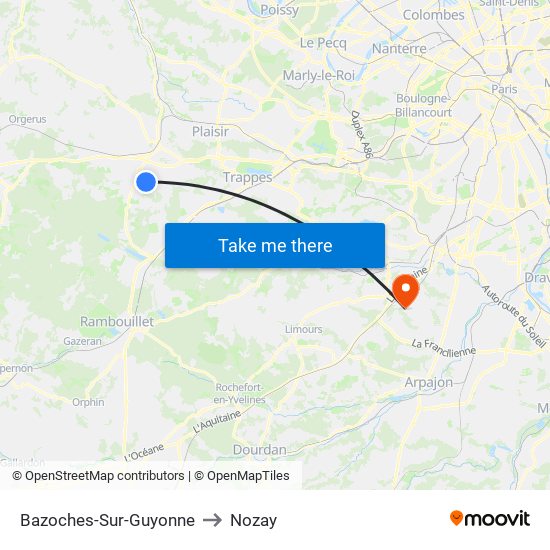 Bazoches-Sur-Guyonne to Nozay map