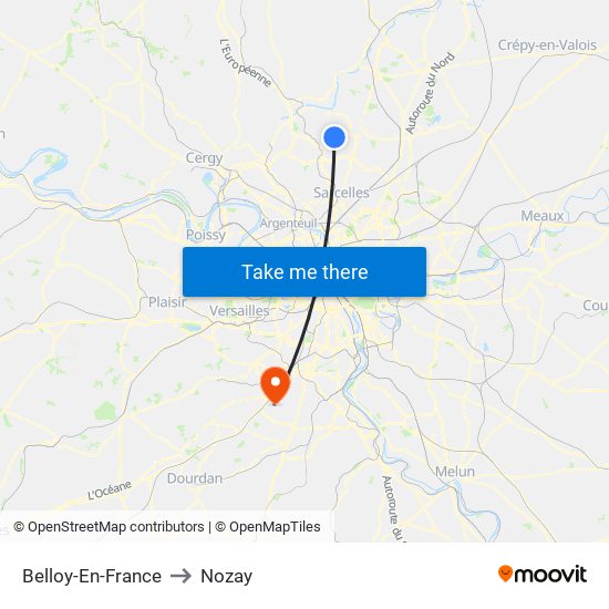 Belloy-En-France to Nozay map