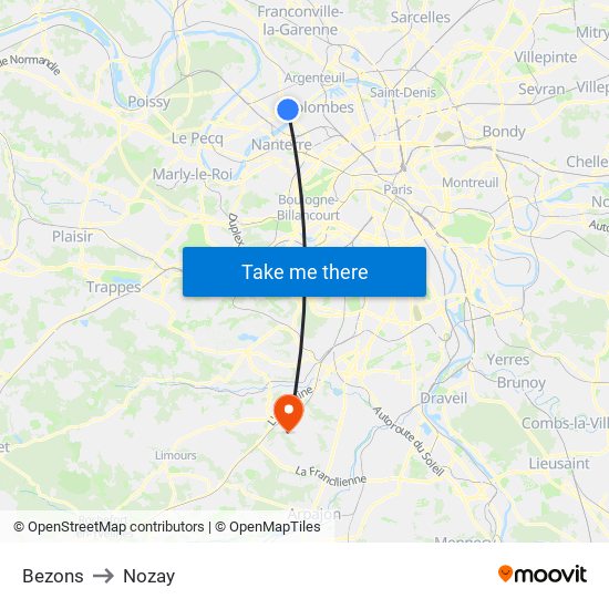 Bezons to Nozay map