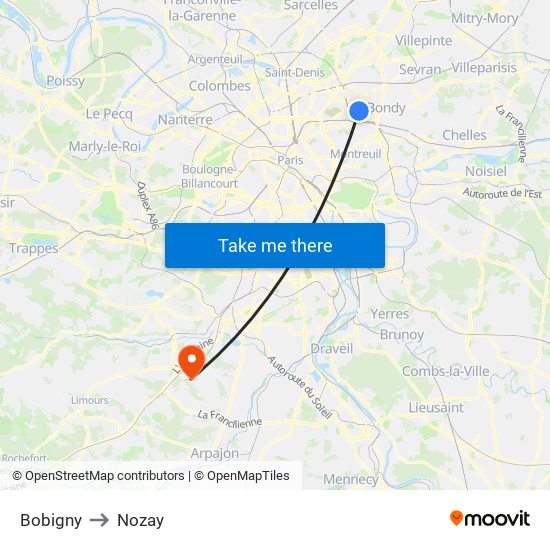 Bobigny to Nozay map
