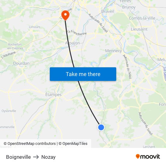 Boigneville to Nozay map