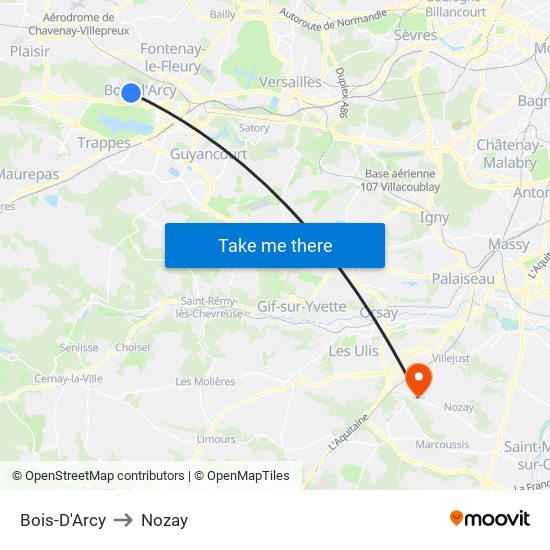 Bois-D'Arcy to Nozay map