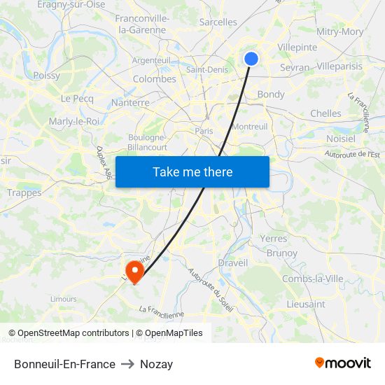 Bonneuil-En-France to Nozay map